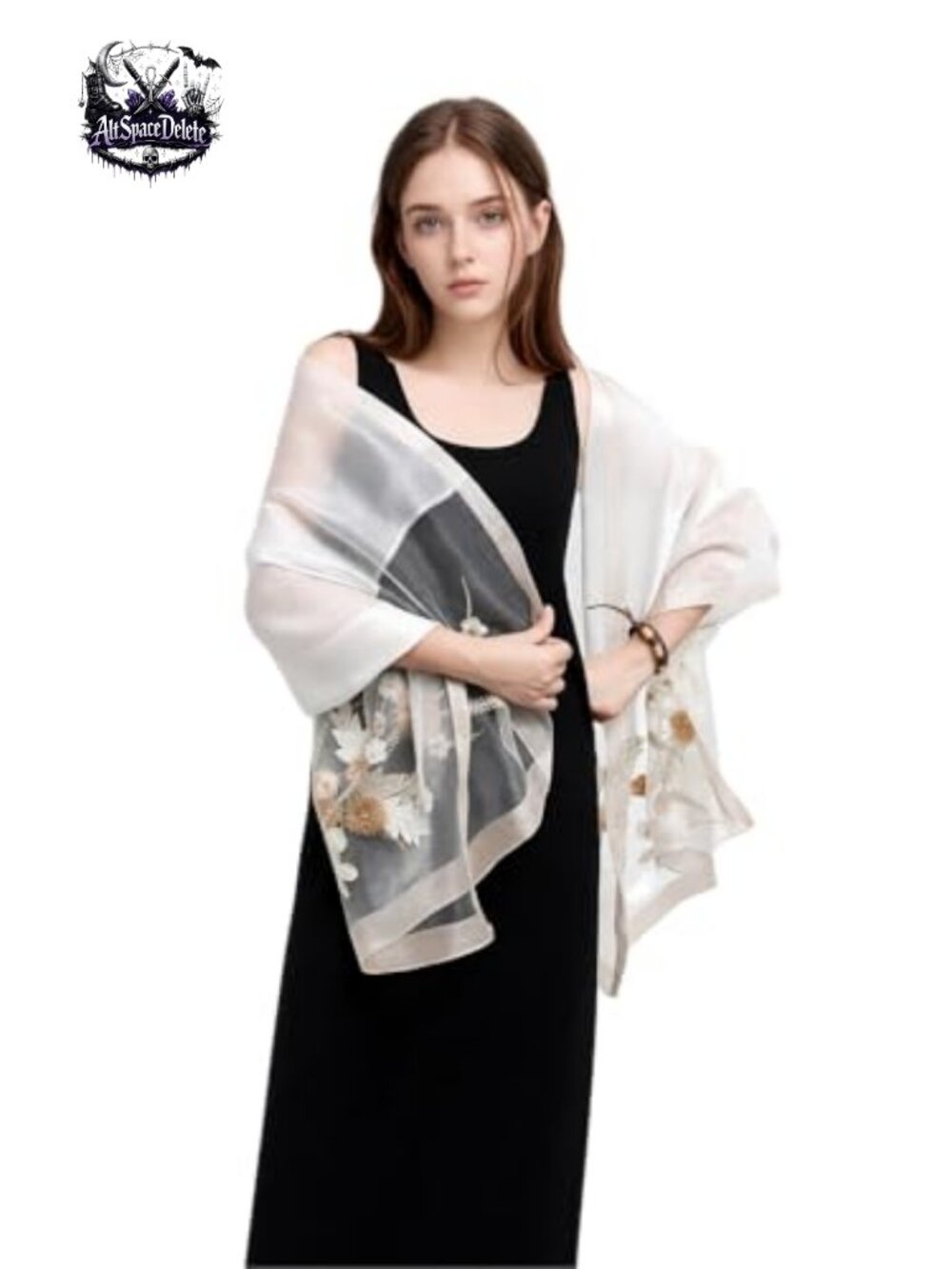Silk Blend Embroidered Floral Shawl Scarf Wrap Women Lightweight Evening